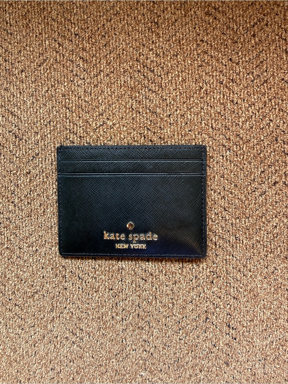 kate spade Black Textured Leather Card Case with Gold Logo